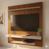 Painel Ripado para TV até 60 Polegadas 150cmx160,2cm 2 Prateleiras Impressão Off White Móveis Bechara Leme