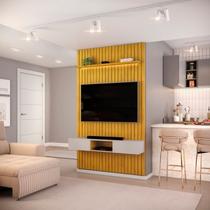 Painel Ripado para TV até 60 Polegadas com LED MDF 143cmx240cm Nicho e Led Trento