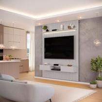 Painel Ripado para TV até 60 Polegadas com LED MDF 183cmx240cm Trento