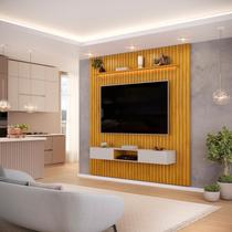 Painel Ripado para TV até 60 Polegadas com LED MDF 223cmx240cm Led Trento