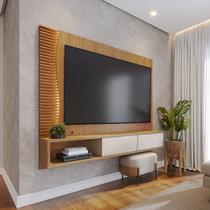 Painel Ripado para TV até 65 Polegadas com LED 179cmx155cm Detalhe 2 Portas Egeu Marrom Freijó/Off White Matte Painel Ripado para TV até 65 Polegadas com LED 179cmx155cm Detalhe 2 Portas Egeu Marrom Freijó/Off White Matte