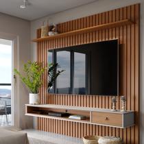 Painel Ripado para TV até 65 Polegadas MDF 160,9cmx220cm Prateleira Nicho e Gaveta Detroit