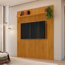 Painel Ripado para TV até 65 Polegadas MDF 160cmx220cm 1 Prateleira em Roma Marrom Cinamomo