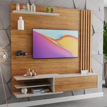 Painel Ripado para TV até 65 Polegadas MDF 180cmx160,8cm 1 Porta Basculante Zinder Bege Mel/Off White