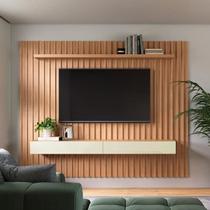 Painel Ripado para TV até 65 Polegadas MDF 223cmx183cm 2 Gavetas Pradel Móveis Marrom Freijó/Off White Painel Ripado para TV até 65 Polegadas MDF 223cmx183cm 2 Gavetas Pradel Móveis Marrom Freijó/Off White