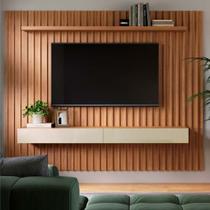 Painel Ripado para TV até 65 Polegadas MDF 223cmx183cm 2 Gavetas Pradel Móveis Marrom Freijó/Off White Painel Ripado para TV até 65 Polegadas MDF 223cmx183cm 2 Gavetas Pradel Móveis Marrom Freijó/Off White