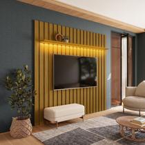 Painel Ripado para TV até 70 Polegadas com LED MDF 177cmx218cm London Marrom Cedro Painel Ripado para TV até 70 Polegadas com LED MDF 177cmx218cm London Marrom Cedro