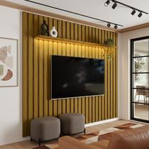 Painel Ripado para TV até 70 Polegadas com LED MDF 222cmx242cm e Olivar Móveis London Painel Ripado para TV até 70 Polegadas com LED MDF 222cmx242cm e Olivar Móveis London