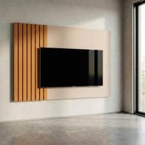 Painel Ripado para TV até 70 Polegadas MDF 180cmx136cm Boto Bege Off White/Nature Painel Ripado para TV até 70 Polegadas MDF 180cmx136cm Boto Bege Off White/Nature