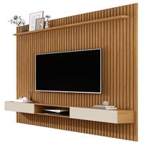 Painel Ripado para TV até 70 Polegadas MDF 185,5cmx218cm Nicho 2 Portas Prateleira Nature Off White Vênus
