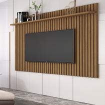 Painel Ripado para TV até 72 Polegadas MDF 185,5cmx135cm Prateleira Real Classic 1.8 Marrom Freijó Painel Ripado para TV até 72 Polegadas MDF 185,5cmx135cm Prateleira Real Classic 1.8 Marrom Freijó
