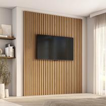 Painel Ripado para TV até 75 Polegadas 200cmx230cm Aruá CabeCasa MadeiraOriginals Marrom Jatobá