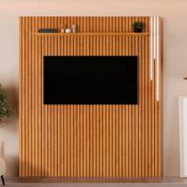 Painel Ripado para TV até 75 Polegadas com LED 100% MDF 228CMX250CM LED com Prateleira Paris Marrom