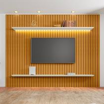 Painel Ripado para TV até 75 Polegadas com LED 100% MDF 230cmx220cm 2 Prateleiras Roma
