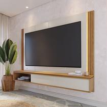Painel Ripado para TV até 75 Polegadas com LED 216,8cmx165cm 2 Portas Loa Branco Off White/Freijó