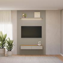 Painel Ripado para TV até 75 Polegadas com LED MDF 180cmx250cm Modular Cinza Tauari/Gris Fosco