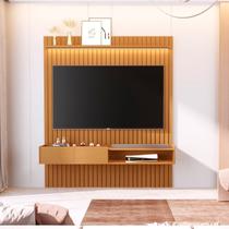 Painel Ripado para TV até 75 Polegadas com LED MDF 187cmx219cm Nicho e Prateleira com Led Vitoria Regia YesCasa