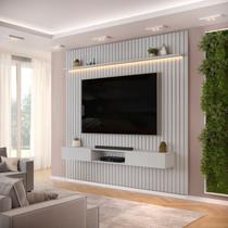 Painel Ripado para TV até 75 Polegadas com LED MDF 250cmx240cm Trento Cinza Bali Painel Ripado para TV até 75 Polegadas com LED MDF 250cmx240cm Trento Cinza Bali