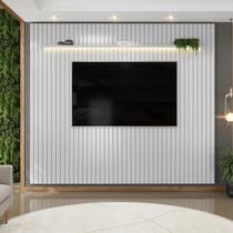 Painel Ripado para TV até 75 Polegadas com MDF 275cmx240cm Led Trento Cinza Bali Painel Ripado para TV até 75 Polegadas com MDF 275cmx240cm Led Trento Cinza Bali