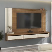 Painel Ripado para TV até 75 Polegadas MDF 200cmx137,5cm 3 Gavetas Presence Marrom Cinamomo/Off White Painel Ripado para TV até 75 Polegadas MDF 200cmx137,5cm 3 Gavetas Presence Marrom Cinamomo/Off White