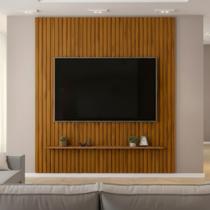Painel Ripado para TV até 75 Polegadas MDF 223cmx240cm 1 Prateleira Trento