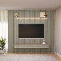Painel Ripado para TV até 80 Polegadas com LED MDF 297cmx250cm Modular Cinza Tauari/Gris Fosco Painel Ripado para TV até 80 Polegadas com LED MDF 297cmx250cm Modular Cinza Tauari/Gris Fosco