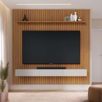Painel Ripado para TV até 82 Polegadas 100% MDF 250cmx240cm 2.5 C Nicho YesCasa Marrom Freijó