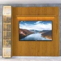 Painel Ripado para TV até 84 Polegadas LED 100% MDF 266,8cmx217cm 1 Porta com Espelho Nobre Clean Luminare Marrom Naturale