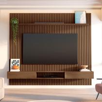 Painel Ripado para TV até 85 Polegadas 100% MDF 230,5cmx250cm Nicho Aloe CabeCasa MadeiraOriginals Marrom Cedro