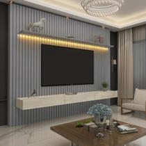Painel Ripado para TV até 85 Polegadas com LED 3 Gavetas Nobre Gelius