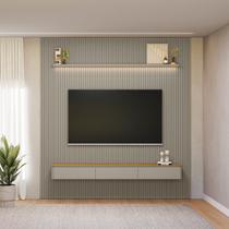 Painel Ripado para TV até 85 Polegadas com LED MDF 260cmx250cm Modular Cinza Tauari/Gris Fosco Painel Ripado para TV até 85 Polegadas com LED MDF 260cmx250cm Modular Cinza Tauari/Gris Fosco
