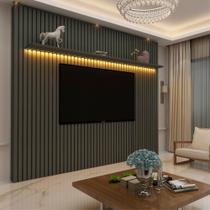 Painel Ripado para TV até 90 Polegadas 100% MDF com LED 230CMX250CM Nobre Cinza - Gelius Móveis Painel Ripado para TV até 90 Polegadas 100% MDF com LED 230CMX250CM Nobre Cinza - Gelius Móveis
