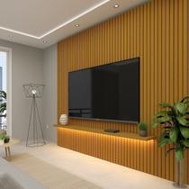 Painel Ripado para TV até 90 Polegadas com LED 100% MDF Marrom 280cmx250cm Nobre Painel Ripado para TV até 90 Polegadas com LED 100% MDF Marrom 280cmx250cm Nobre