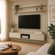 Painel Ripado para TV com Prateleira e Nicho 200cm 100% MDF Painel Ripado para TV com Prateleira e Nicho 200cm 100% MDF