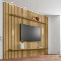 Painel Ripado Para TV de Até 75 Polegadas 230x220 cm Ripas Autênticas Cor Cinamomo Para Sala de Estar Moderna Painel Ripado Para TV de Até 75 Polegadas 230x220 cm Ripas Autênticas Cor Cinamomo Para Sala de Estar Moderna