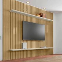 Painel Ripado Roma com 2 Prateleiras para TV de Até 75 polegadas Largura de 2,30 Metros Cinamomo Off white