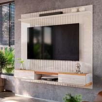 Painel Ripado Suspenso Para TV 70 Polegadas 186cm Atlas Lukaliam Off White Perolizado/Jequitiba