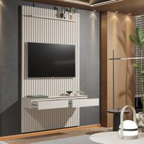 Painel Ripado Suspenso para TV até 55 Polegadas 100% MDF 138,6cmx240cm 2 Gavetas Arbo Bege Off White