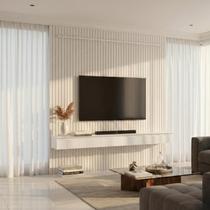 Painel Ripado Suspenso para TV até 75 Polegadas 100% MDF 183,6cmx240cm 3 Gavetas Arbo Painel Ripado Suspenso para TV até 75 Polegadas 100% MDF 183,6cmx240cm 3 Gavetas Arbo