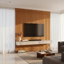 Painel Ripado Suspenso para TV até 75 Polegadas 100% MDF 183,6cmx240cm 3 Gavetas Arbo Painel Ripado Suspenso para TV até 75 Polegadas 100% MDF 183,6cmx240cm 3 Gavetas Arbo