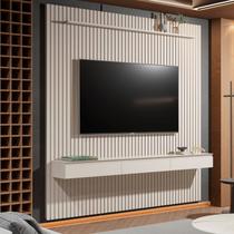 Painel Ripado Suspenso para TV até 75 Polegadas 100% MDF 247,1cmx240cm 3 Gavetas Arbo Bege Off White