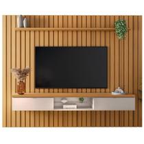 Painel Ripado TV 274cm Wise e Bancada Suspensa Orion B01 Cinamomo Off White - Lyam Decor