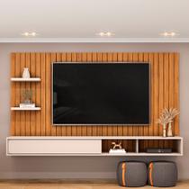 Painel Ripado TV 60 Pol com Bancada Suspensa 179cm Joan D05 Freijó Off White - Lyam Decor