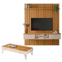 Painel Ripado You Illusion 1.8 com Mesa de Centro Cadenza Cinamomo Off White - HB Móveis Painel Ripado You Illusion 1.8 com Mesa de Centro Cadenza Cinamomo Off White - HB Móveis
