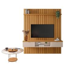 Painel Ripado You Illusion Com Mesa De Centro Sky Com Tampo De Vidro Cinamomo Off White - Hb Móveis Painel Ripado You Illusion Com Mesa De Centro Sky Com Tampo De Vidro Cinamomo Off White - Hb Móveis