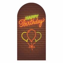 Painel Romano Happy Birthday Neon Decoração 3D Em Tecido 180