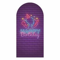 Painel Romano Happy Birthday Neon Decoração 3D Em Tecido