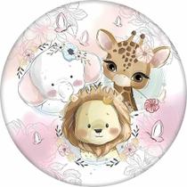 Painel Safari Baby Rosa Redondo em Tecido Premium Sublimado Decoração Festa Aniversário + Suporte Rosa Painel Safari Baby Rosa Redondo em Tecido Premium Sublimado Decoração Festa Aniversário + Suporte Rosa