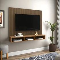 Painel Sala De Estar Estante De Parede P/ TV Até 50" Smart Nicho Decorativo Nature Com Ripado K7 Plus