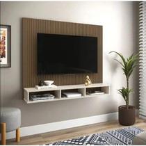 Painel Sala De Estar Estante De Parede P/ TV Até 50" Smart Nicho Decorativo Off White Com Ripado K7 Plus Painel Sala De Estar Estante De Parede P/ TV Até 50" Smart Nicho Decorativo Off White Com Ripado K7 Plus